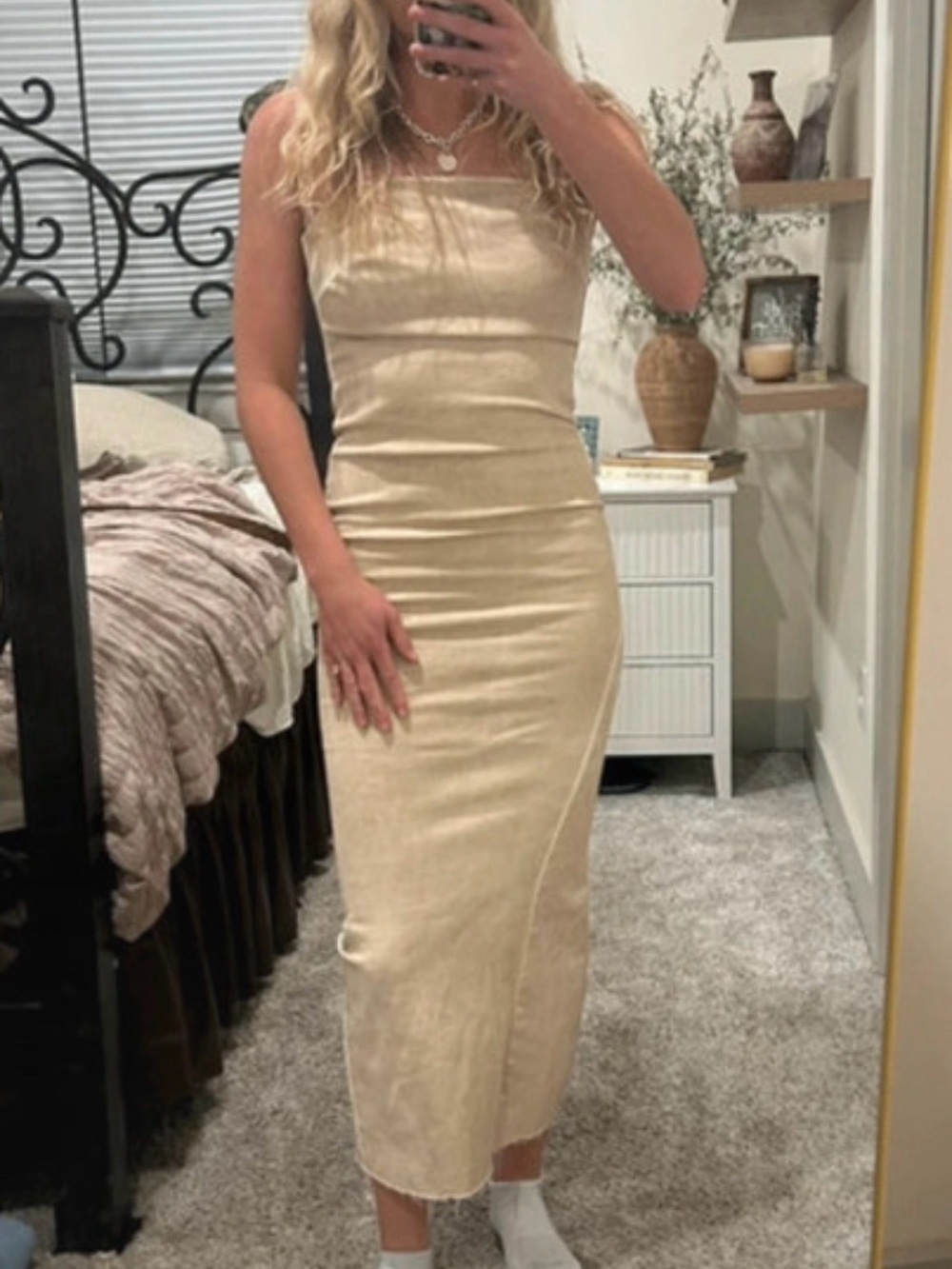 NWT Zara Beige Strapless Midi Dress